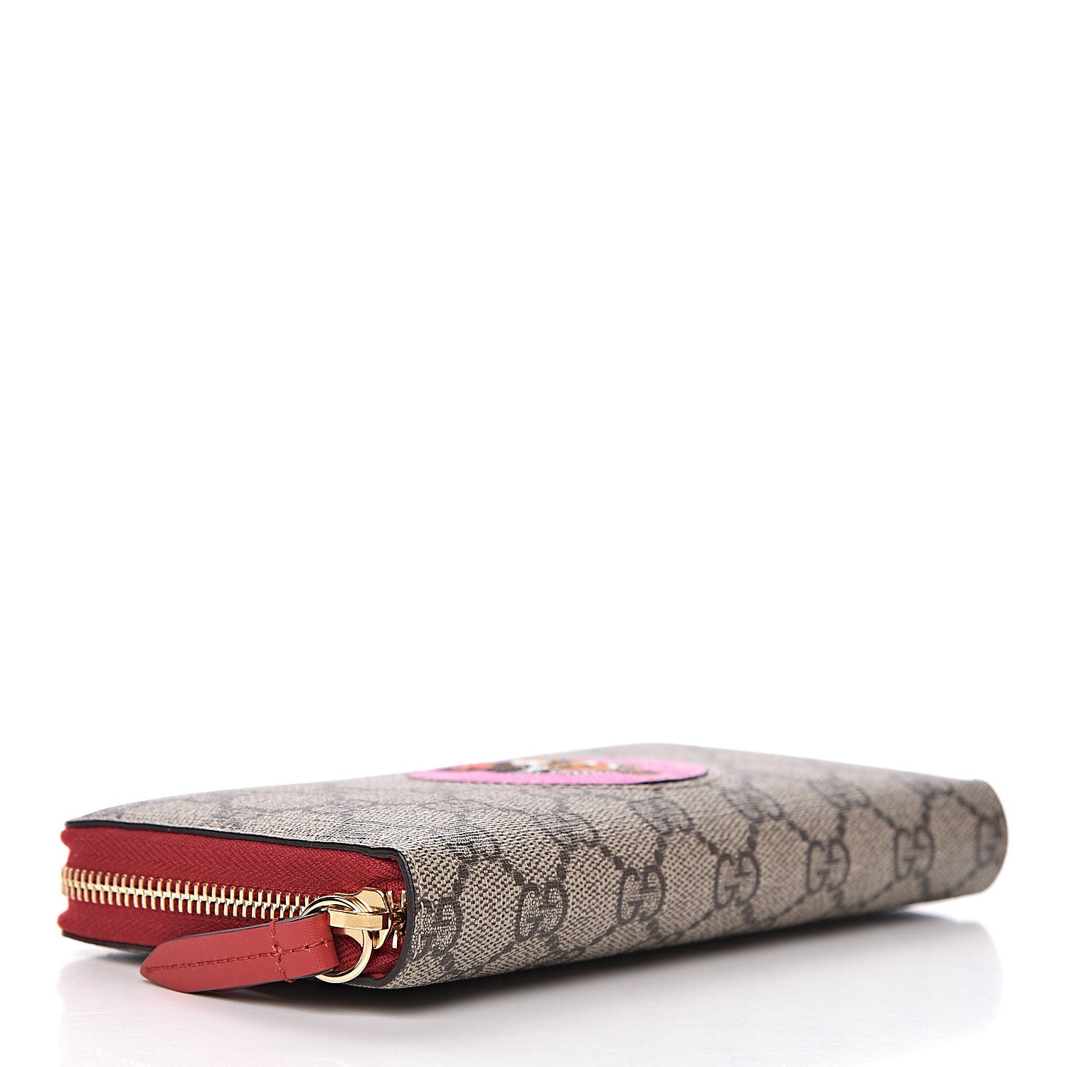 Gucci GG Supreme Monogram Bosco Patch Zip Around Wallet Beige Malva Hibiscus Red 4 of 7