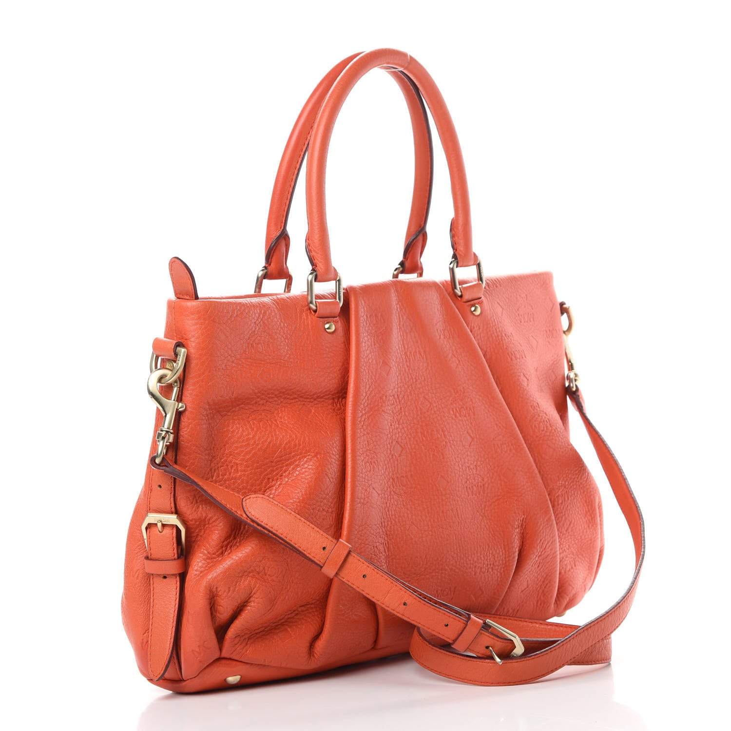 MCM Calfskin Ottomar Monogram Tote Orange 3 of 14