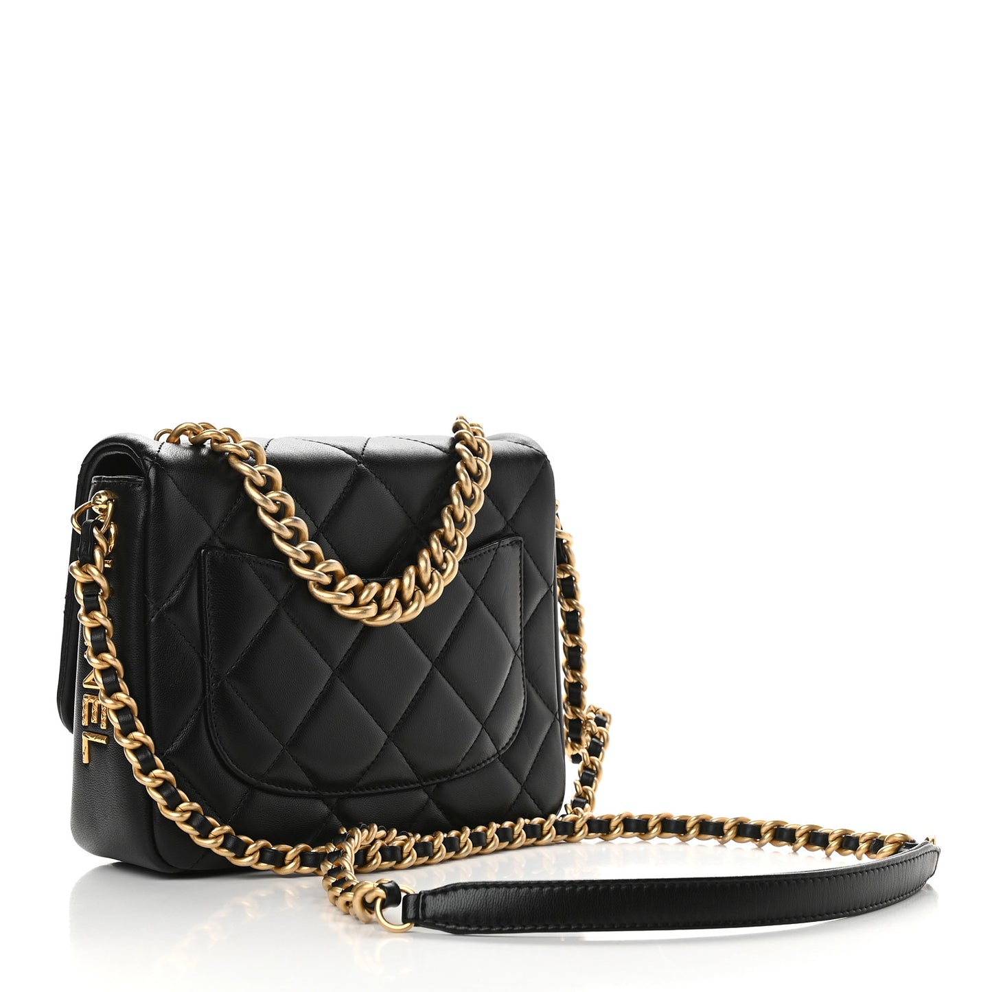 Lambskin Quilted Small Side Note Flap Black