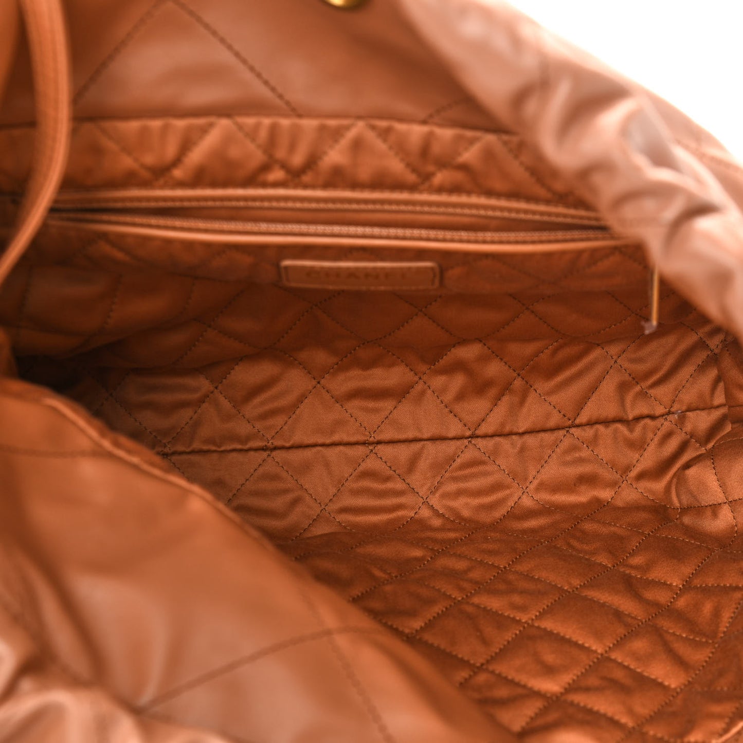 Shiny Calfskin Quilted Small Chanel 22 Camel