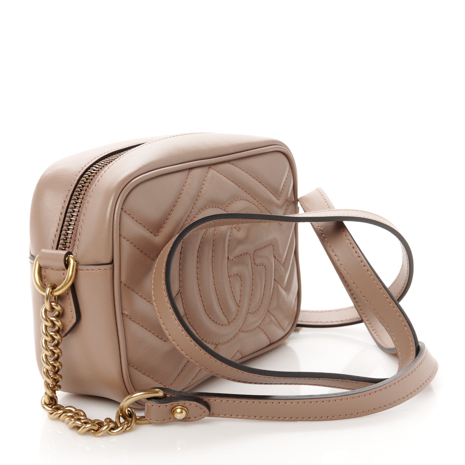 Gucci Calfskin Matelasse Mini GG Marmont Chain Shoulder Bag Nude 3 of 11