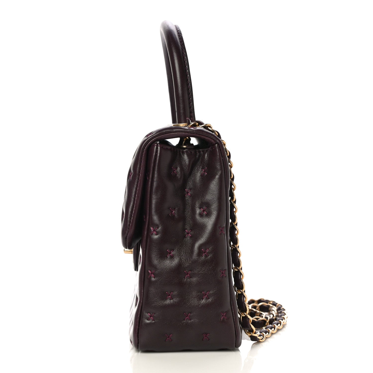 Chanel Lambskin Cross Stitch Small Coco Handle Flap Burgundy 11 of 14