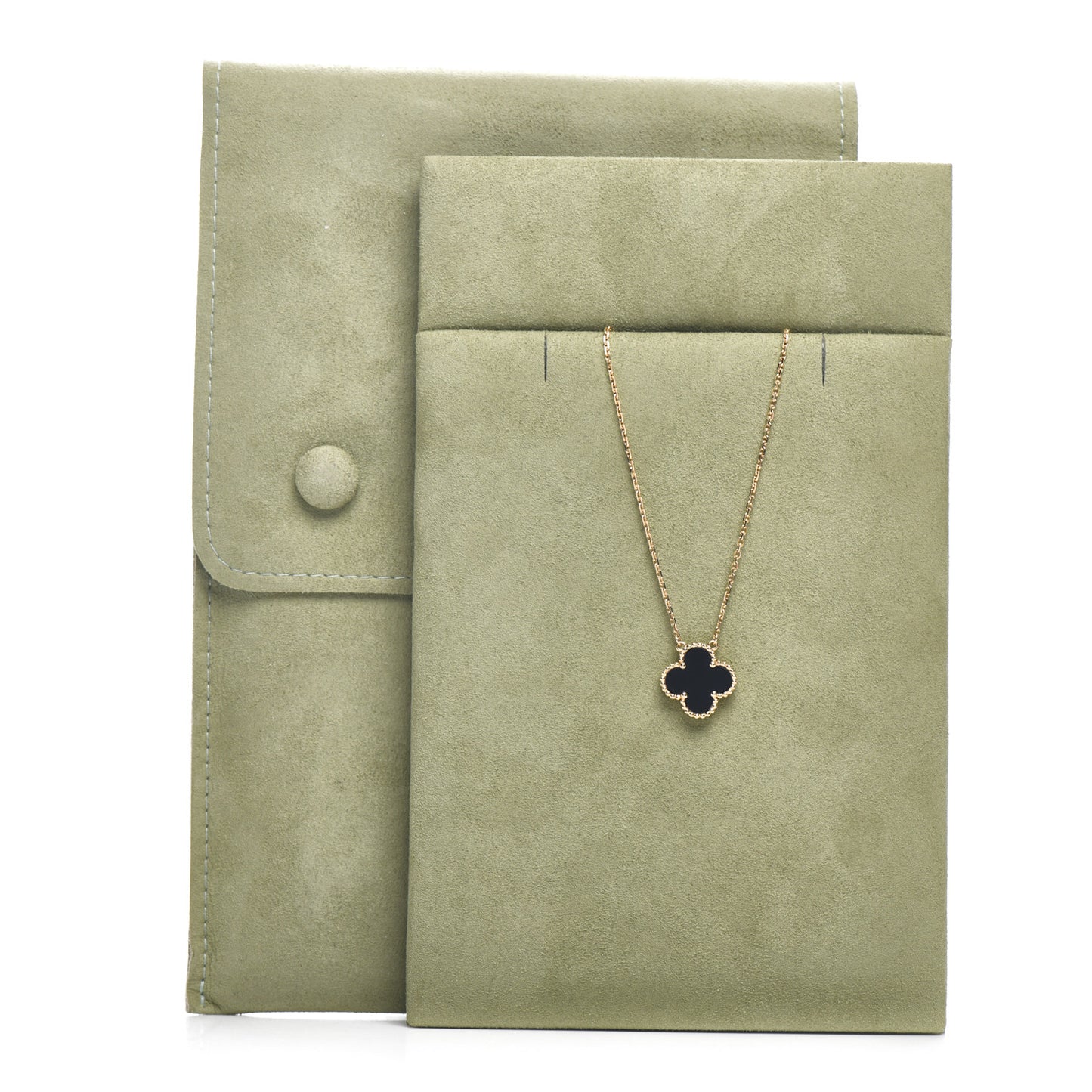 18K Yellow Gold Black Onyx Vintage Alhambra Pendant Necklace