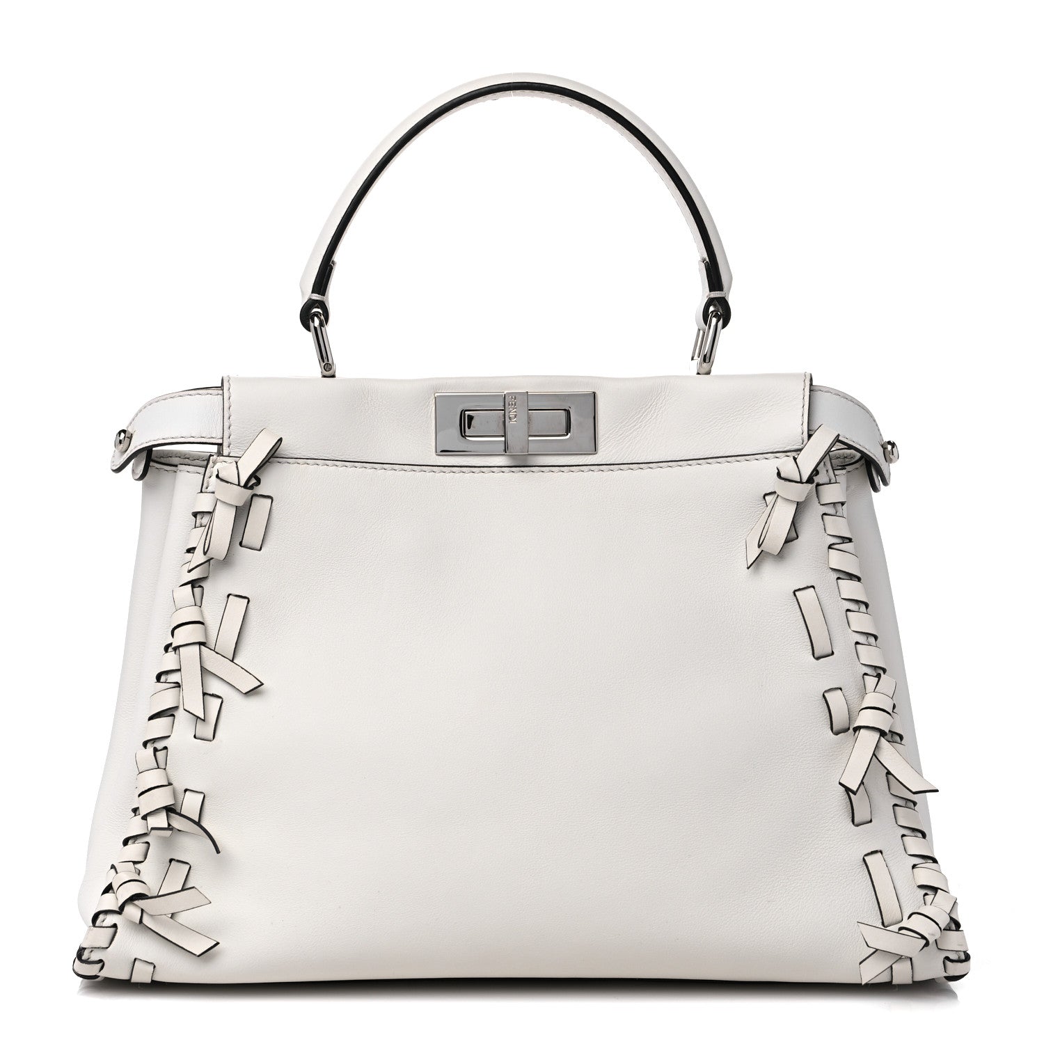 Fendi Vitello Seta Century Nappa Whipstitch Medium Peekaboo Iconic Satchel White 1 of 14