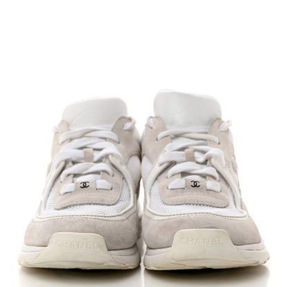 Chanel Mesh Suede Calfskin Grained Calfskin Womens CC Sneakers 39 White Grey 2 of 8