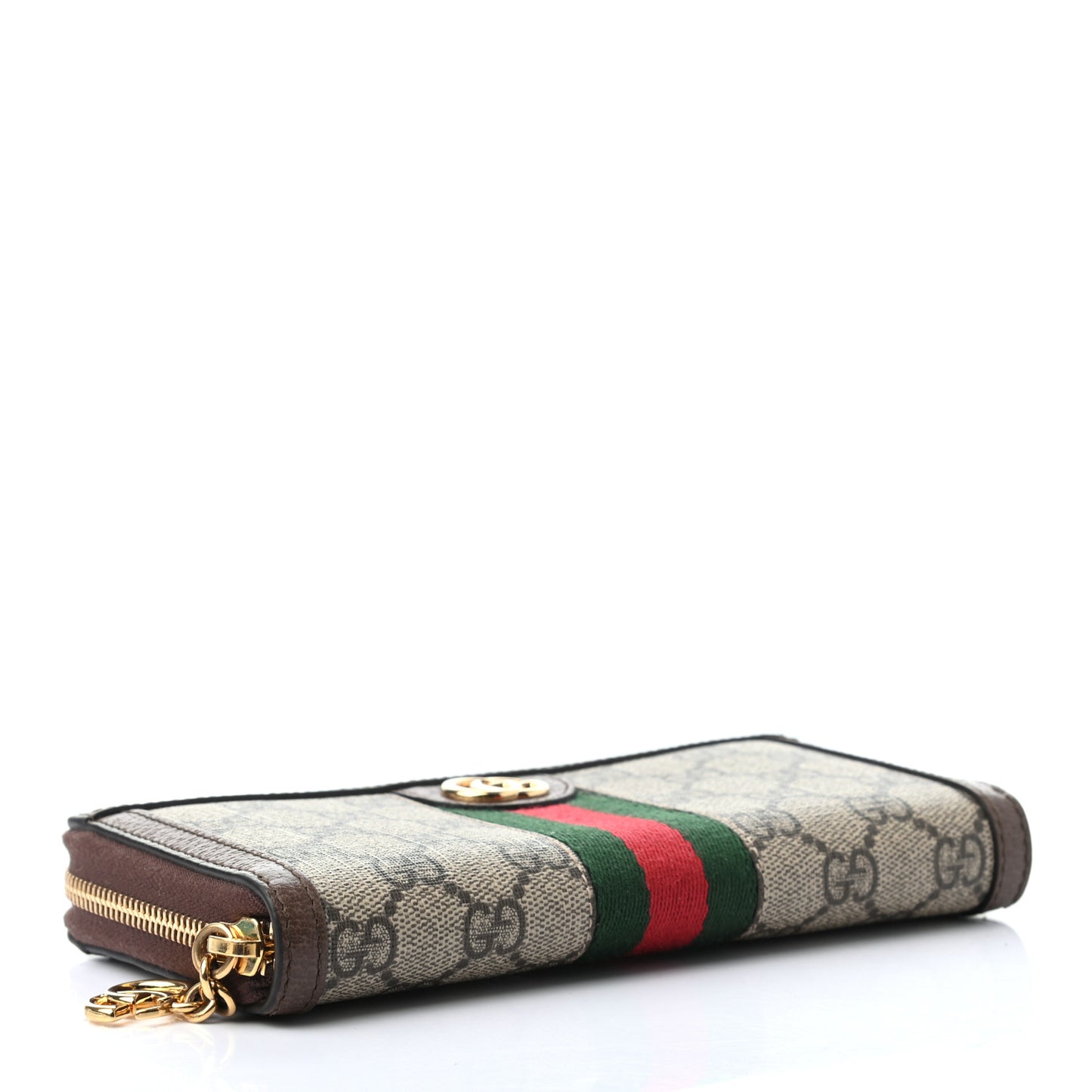 GG Supreme Monogram Web Ophidia Zip Around Wallet Brown