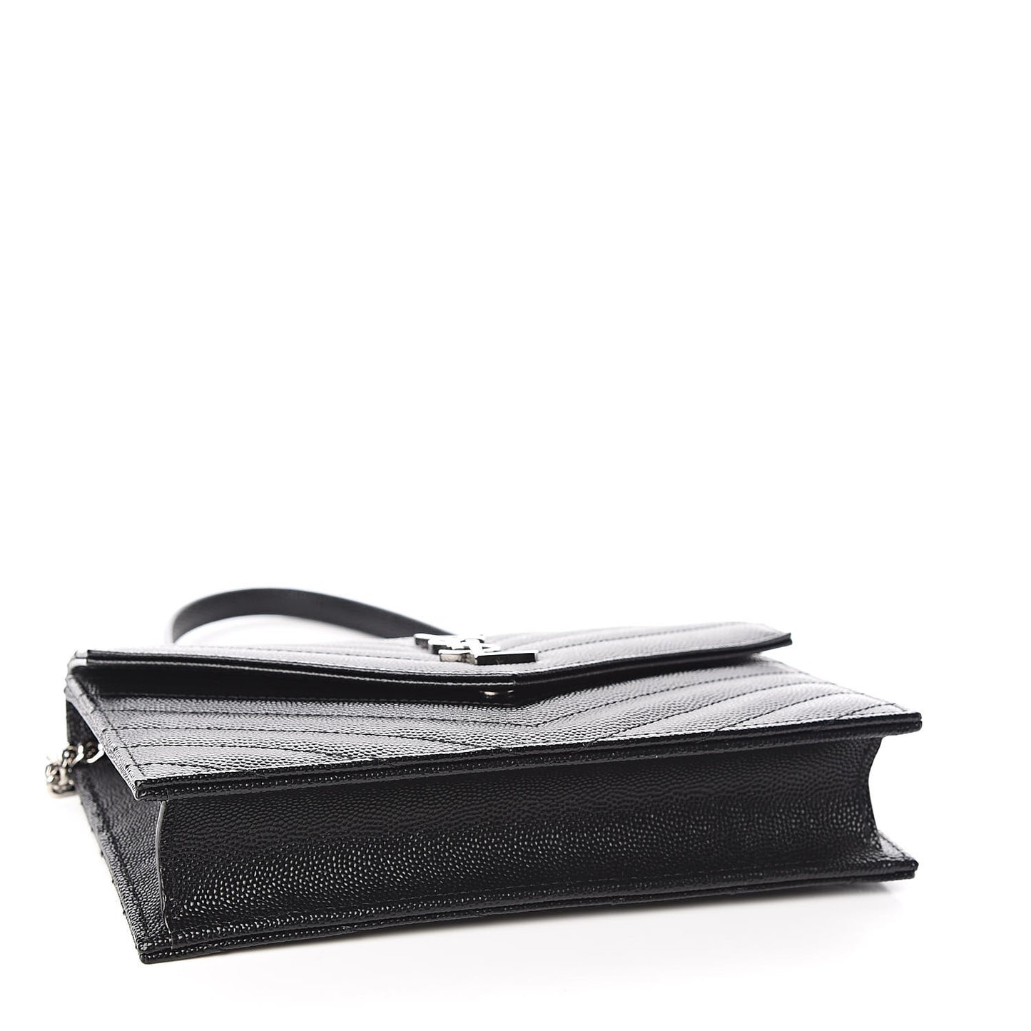 Grain De Poudre Matelasse Chevron Monogram Envelope Chain Wallet Black
