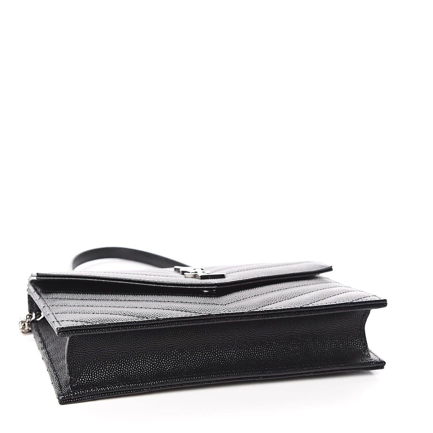Saint Laurent Grain De Poudre Matelasse Chevron Monogram Envelope Chain Wallet Black 4 of 10