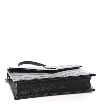 Saint Laurent Grain De Poudre Matelasse Chevron Monogram Envelope Chain Wallet Black 4 of 10