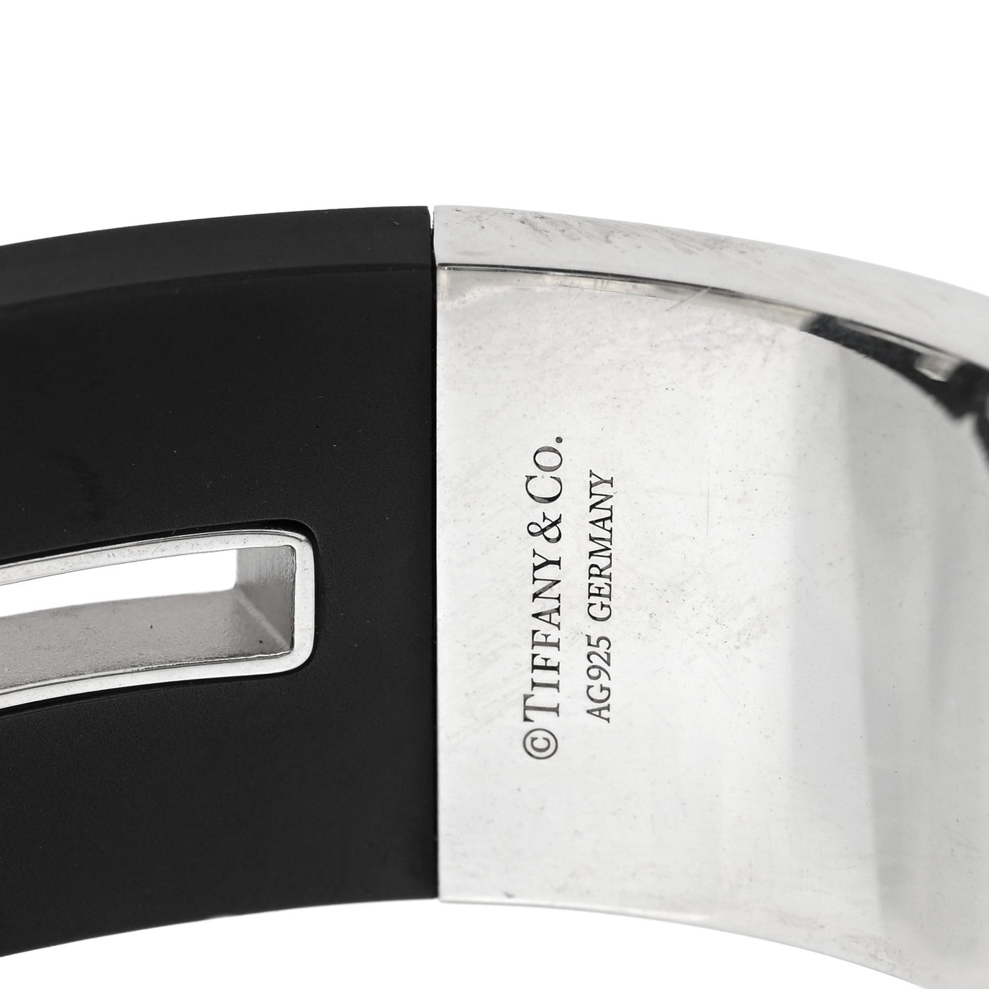 Sterling Silver Black Ceramic T Cutout Cuff Bracelet