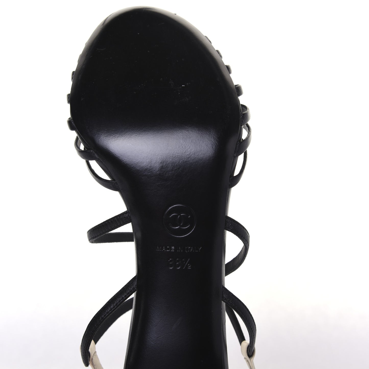 Calfskin CC Sandals 38.5 Black White