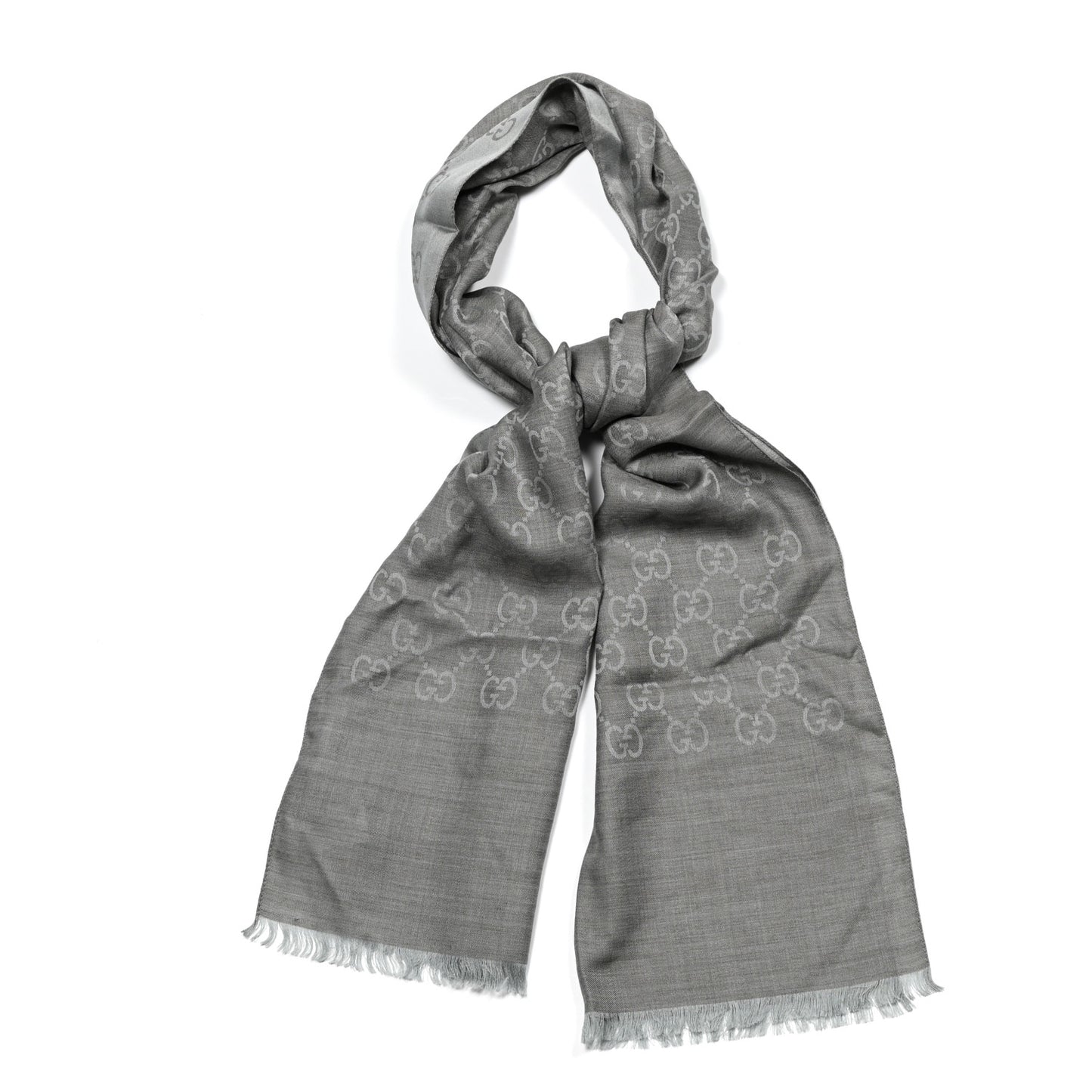Wool Silk GG Monogram GGNat Overd Scarf Grey