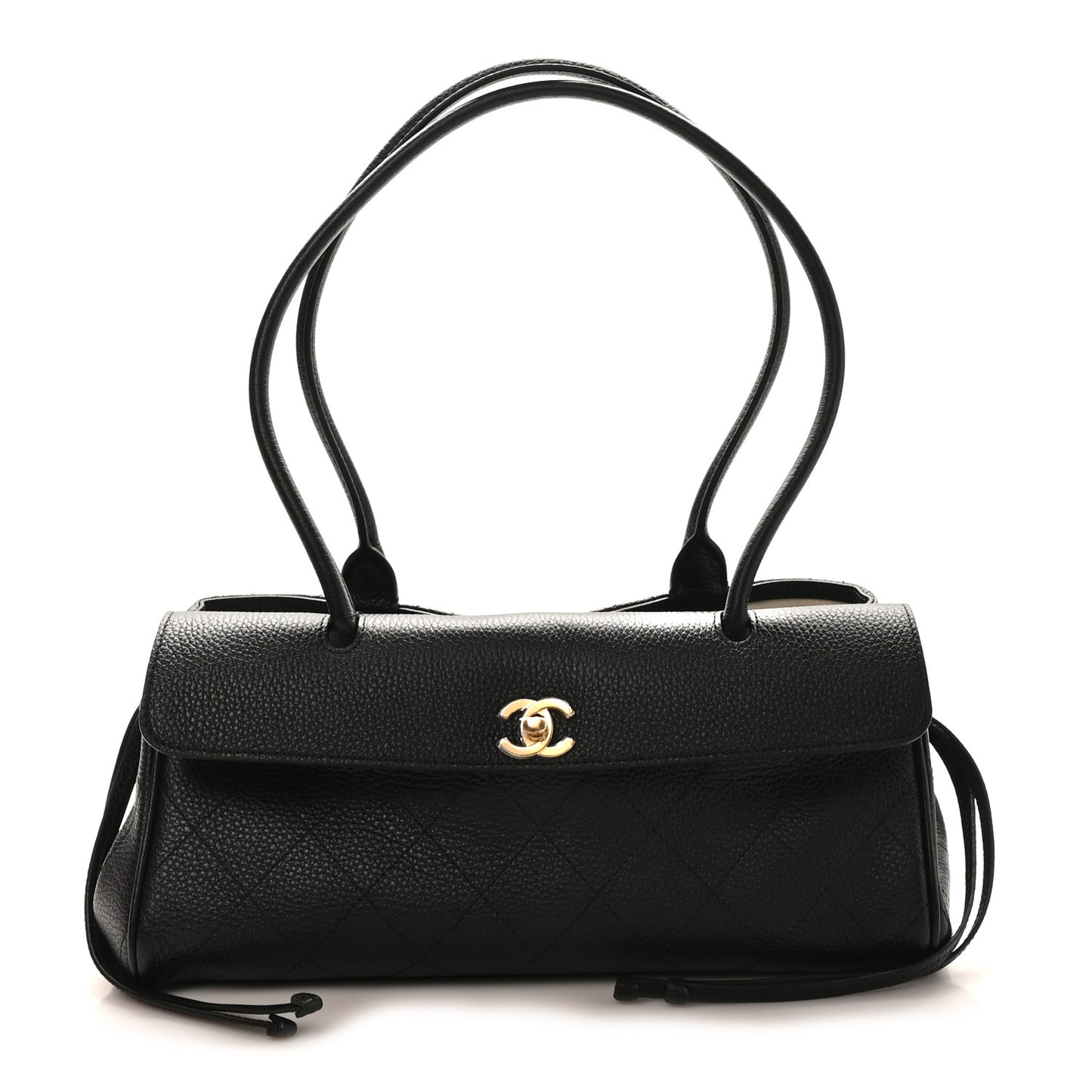 Grained Calfskin Stitched Urban Essentials Small Shopping Bag Black