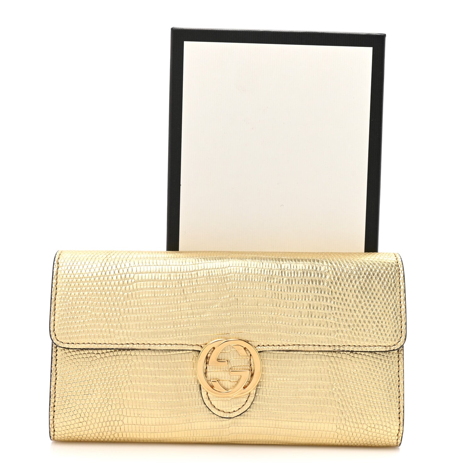 Gucci Laminated Lizard Icon Continental Wallet Gold 1844231