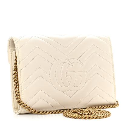 Gucci Calfskin Matelasse GG Marmont Chain Wallet Mystic White 3 of 10