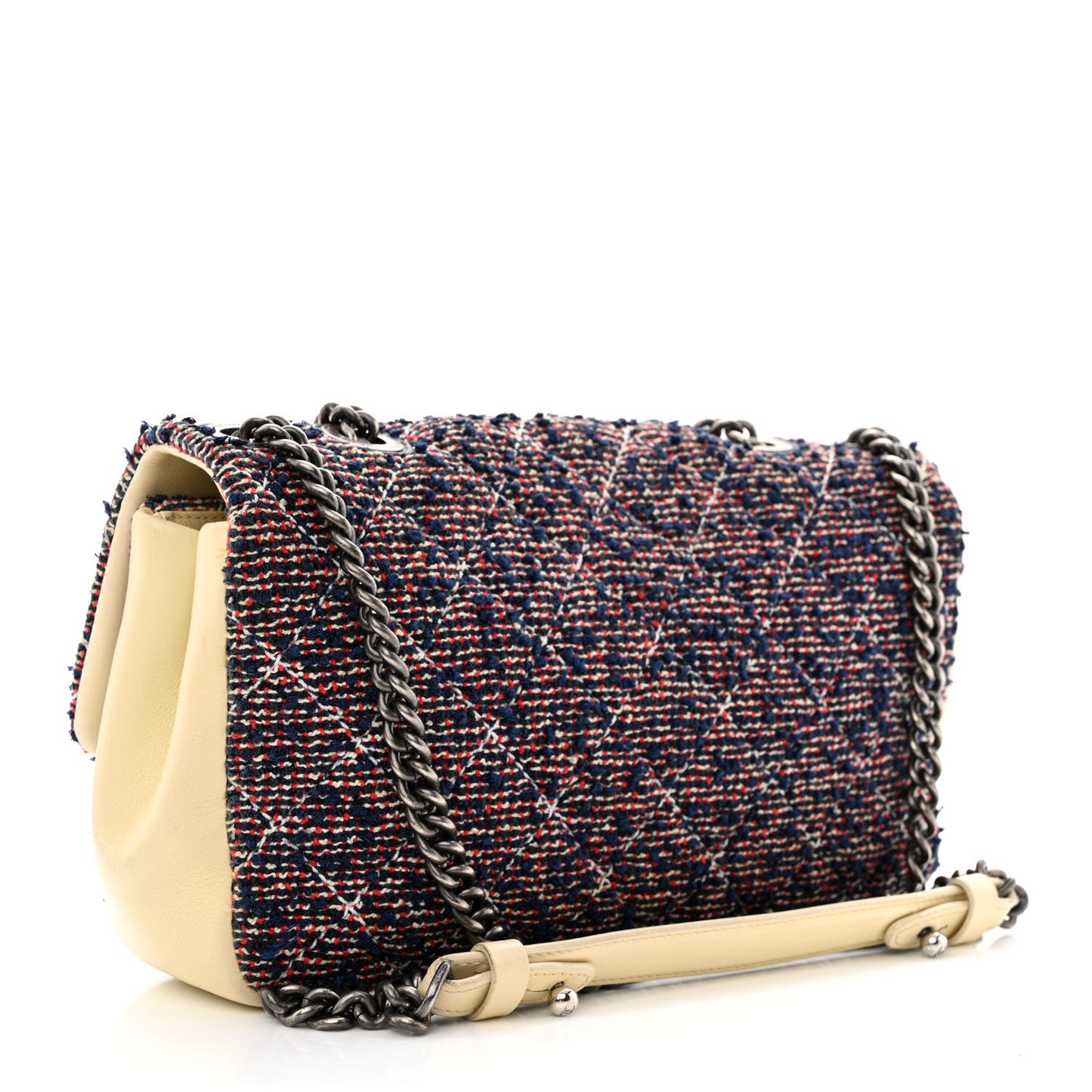 Tweed Quilted Medium Single Flap Blue Multicolor
