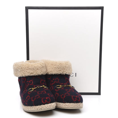 Gucci Covered Wool GG Monogram Womens Fria Horsebit Ankle Boots 39.5 Blue Red Butterscotch 8 of 8