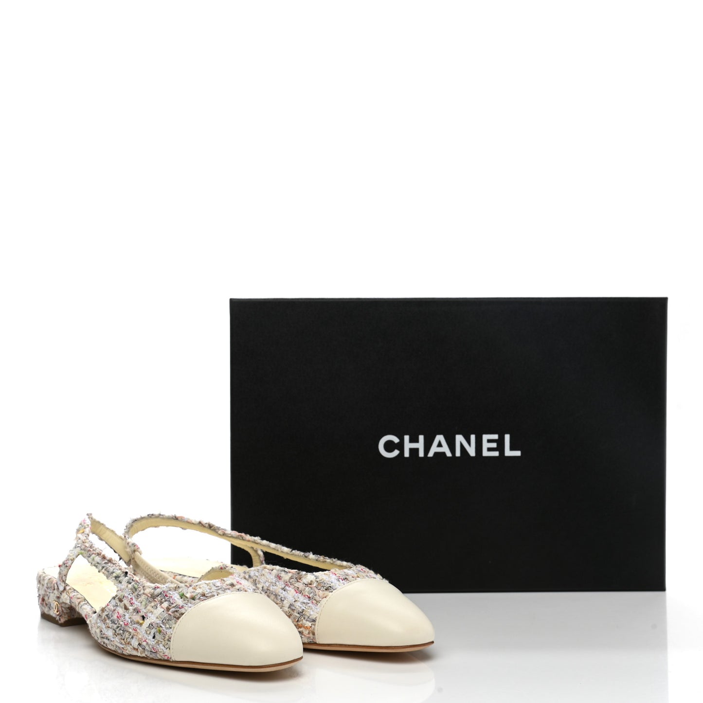 Tweed Grosgrain Cap Toe CC Slingback Flat 38.5