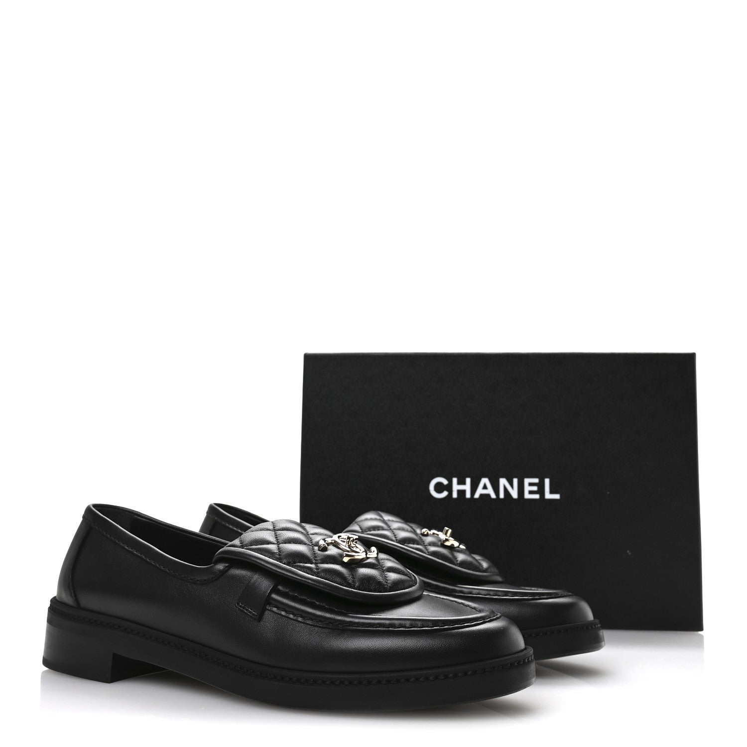Chanel Lambskin Quilted CC Turnlock Loafers 41 Black 1701612