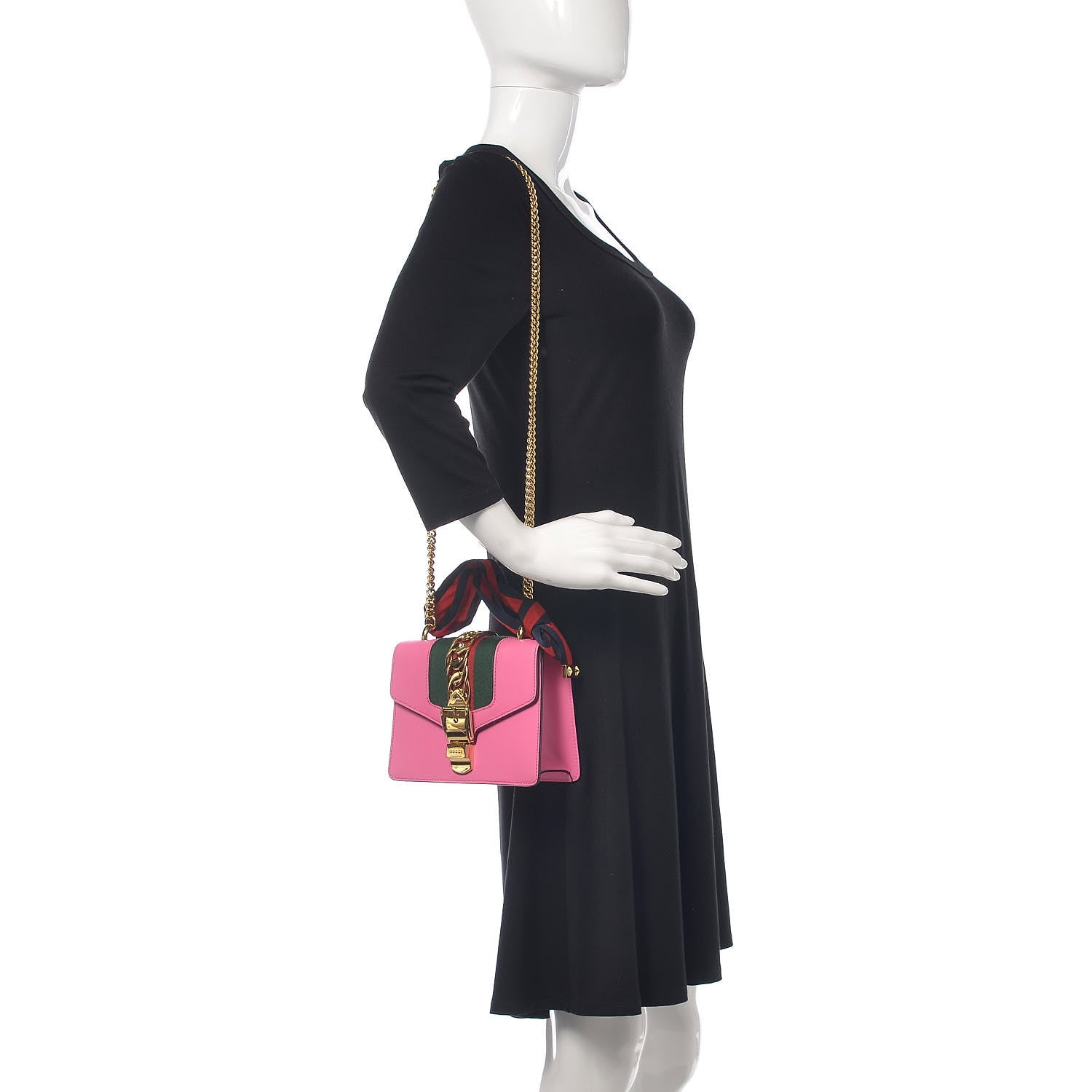Gucci Vitello Fontanella Web Mini Sylvie Chain Shoulder Bag Pink Tropical Flower 2 of 12