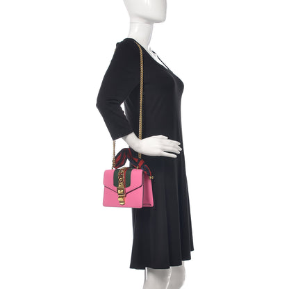 Gucci Vitello Fontanella Web Mini Sylvie Chain Shoulder Bag Pink Tropical Flower 2 of 12