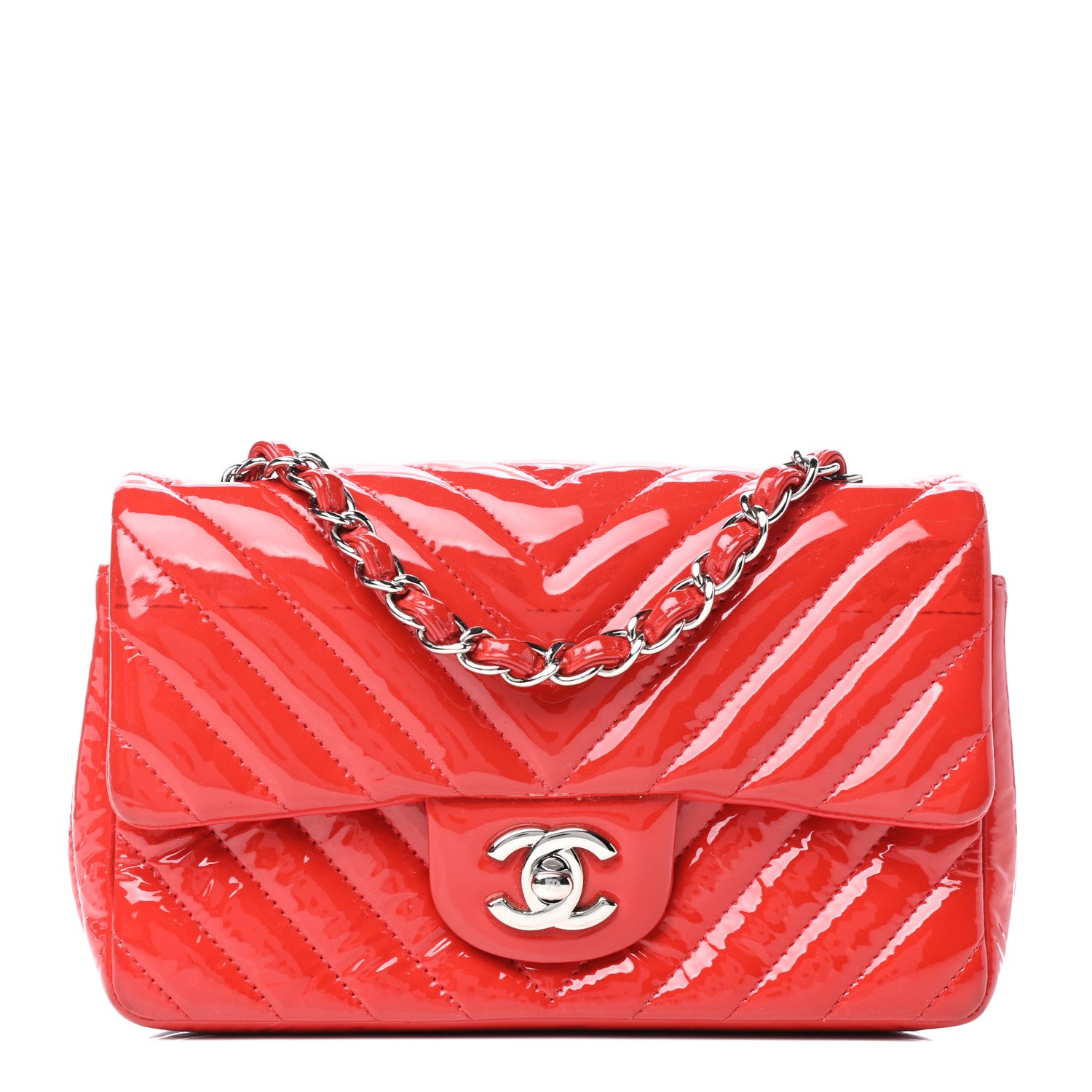 Chanel Patent Calfskin Chevron Quilted Mini Rectangular Flap Red 1 of 9