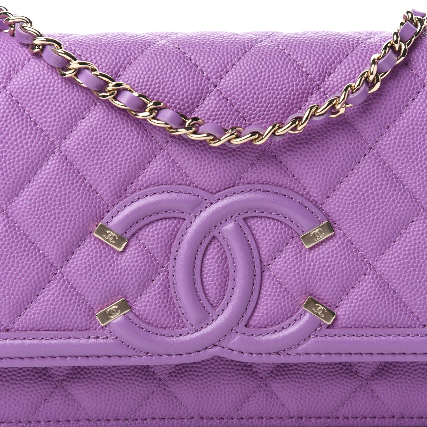 Chanel Caviar Quilted CC Filigree Wallet On Chain WOC Purple 10 of 11