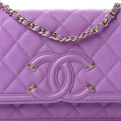 Chanel Caviar Quilted CC Filigree Wallet On Chain WOC Purple 10 of 11
