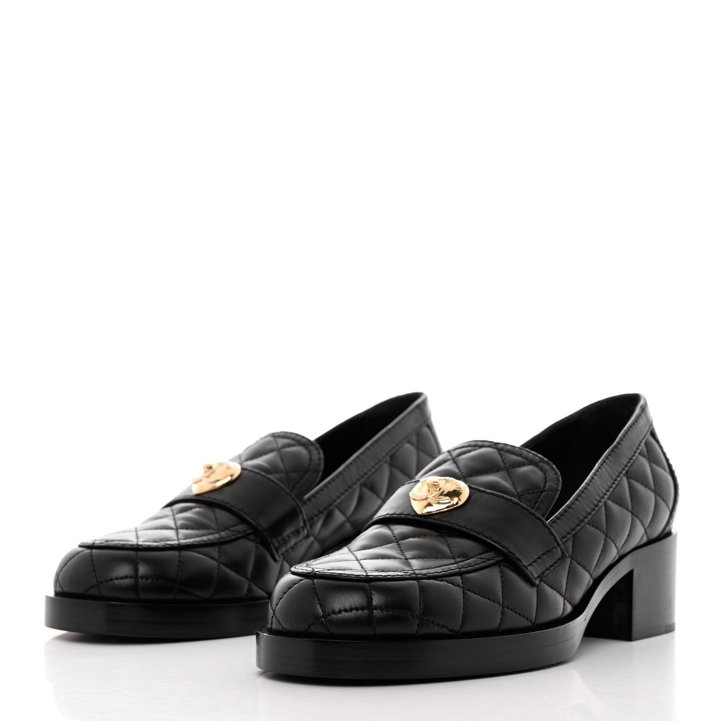 Lambskin Quilted CC Heart Loafers 40 Black