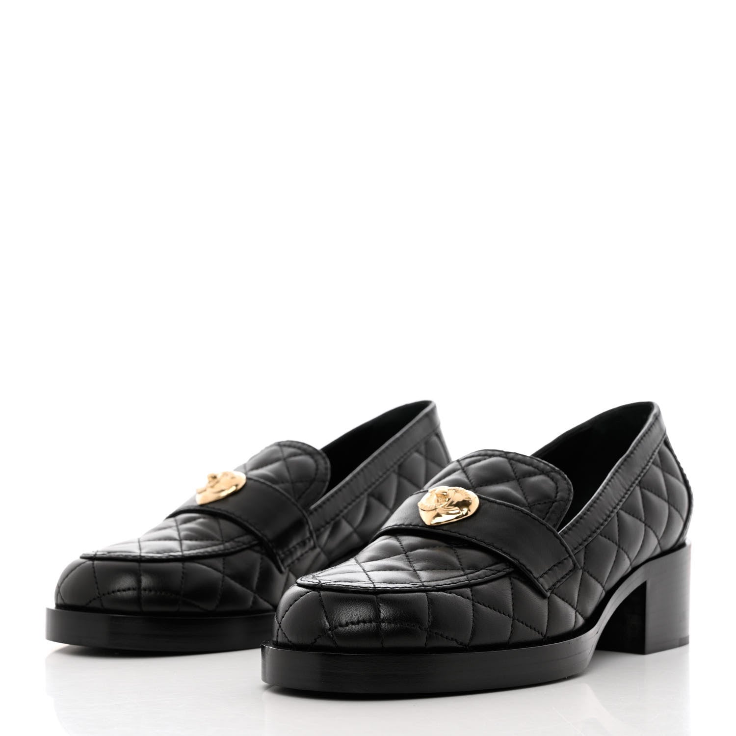 Chanel Lambskin Quilted CC Heart Loafers 40 Black 3 of 8