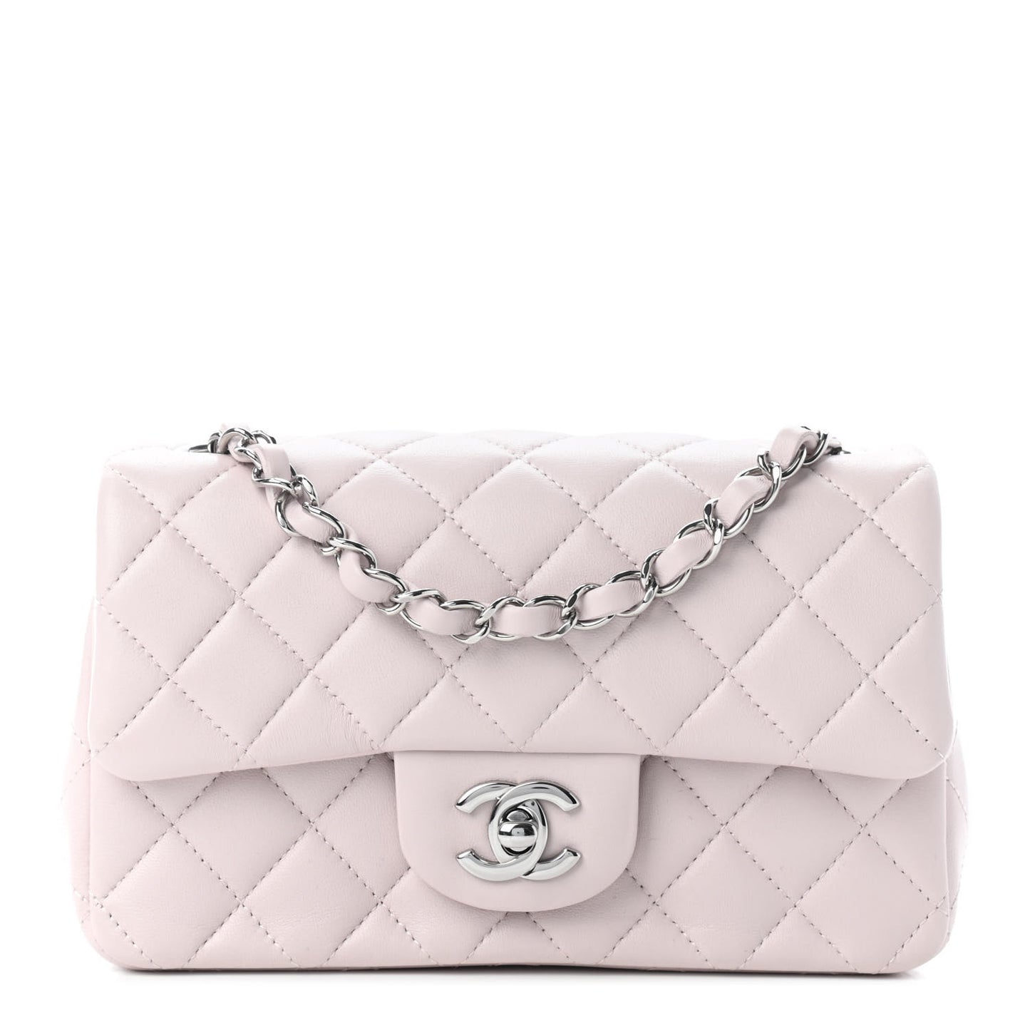 Lambskin Quilted Mini Rectangular Flap Light Pink