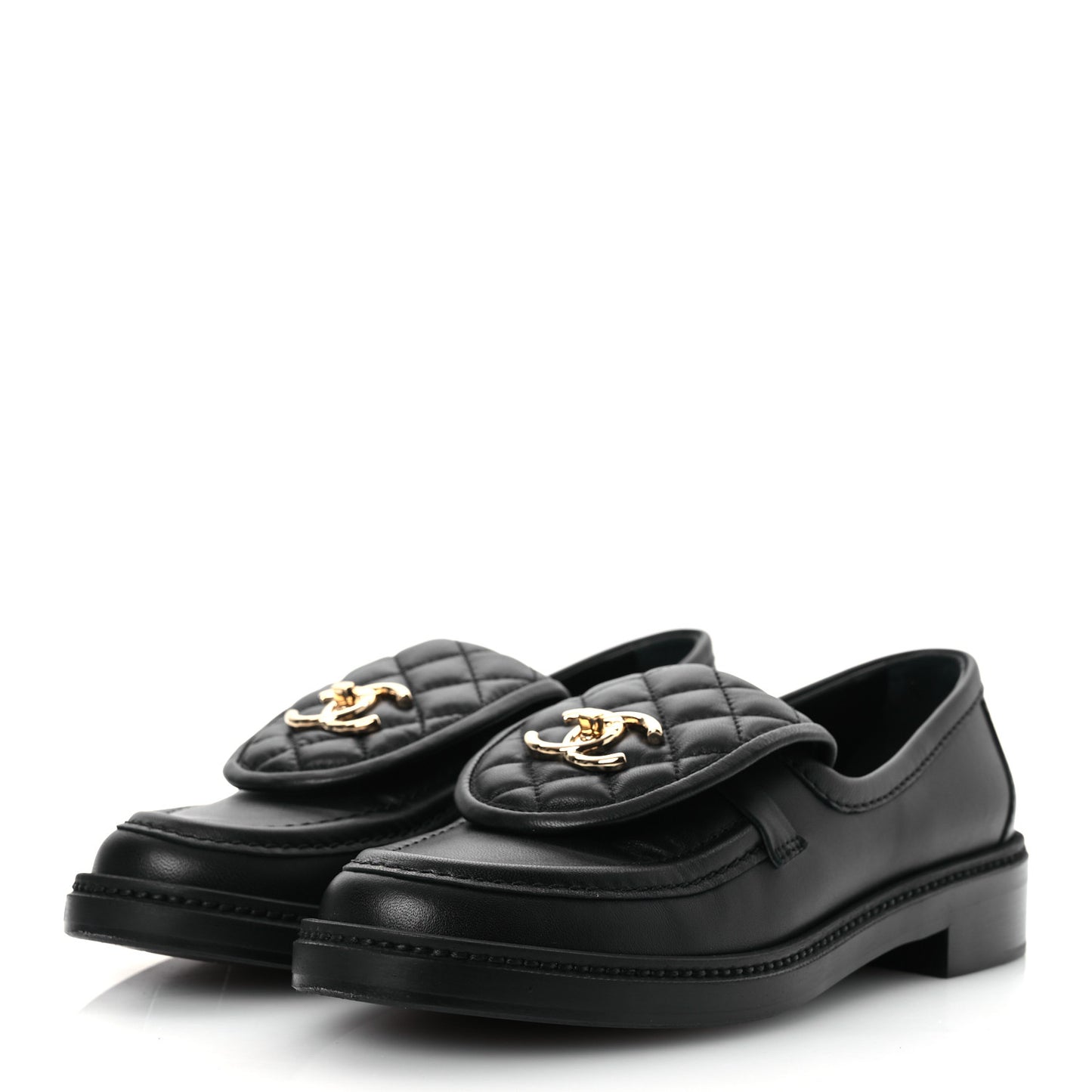 Lambskin Quilted CC Turnlock Loafers 37.5 Black