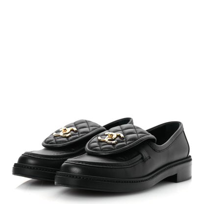 Chanel Lambskin Quilted CC Turnlock Loafers 37.5 Black 4 of 12