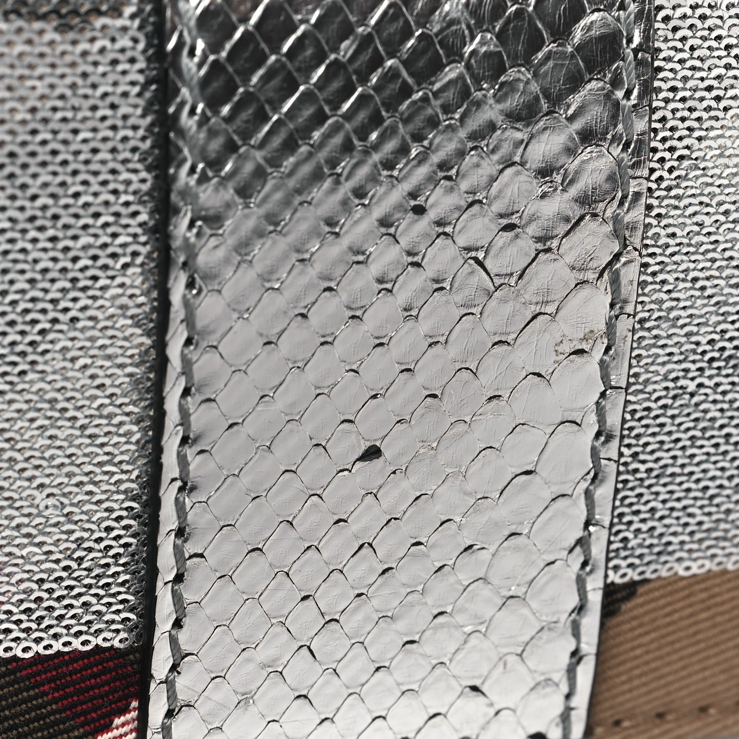 Metallic Snakeskin House Check Sequin Mini Madison Buckle Bag Silver