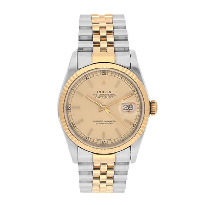Rolex Stainless Steel 18K Yellow Gold 36mm Oyster Perpetual Datejust Watch Champagne 16233 1 of 4