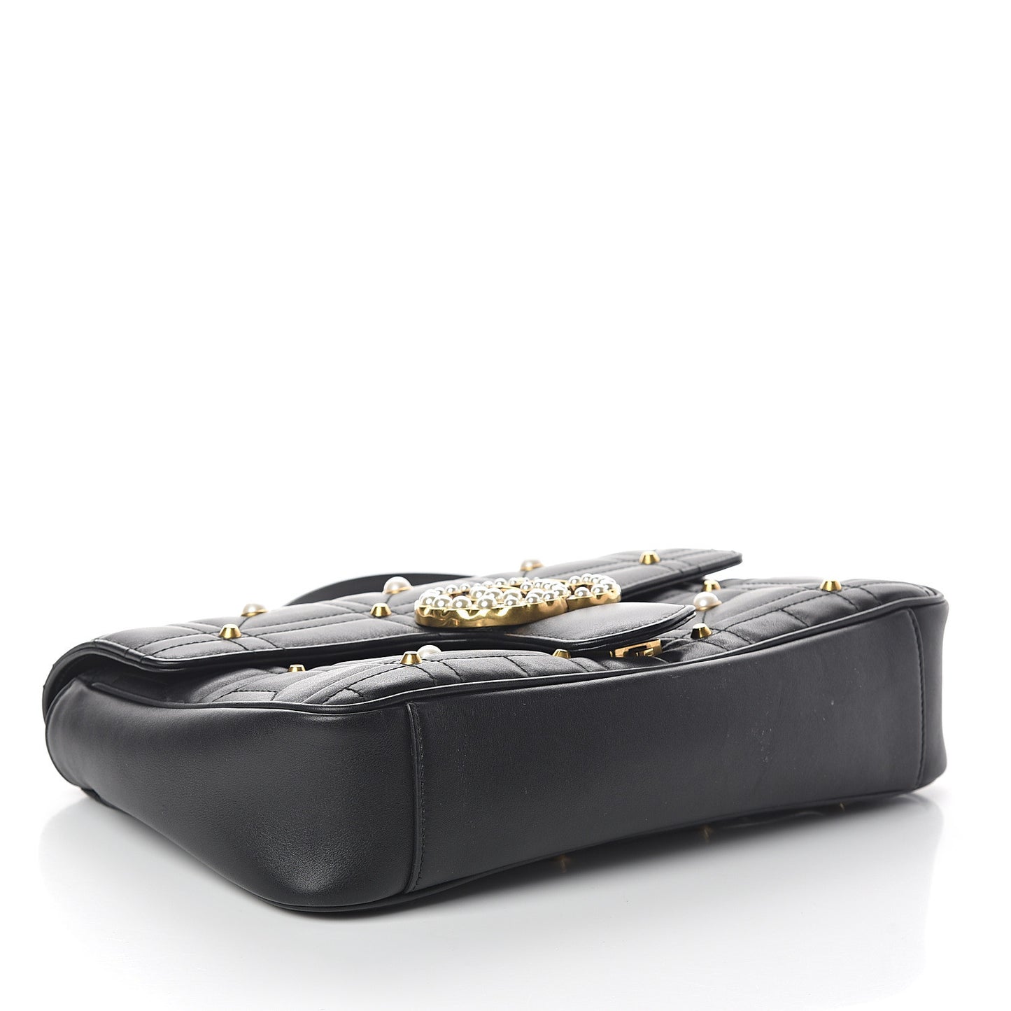 Calfskin Matelasse Studded Small Pearly GG Marmont Shoulder Bag Black