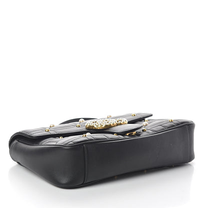 Gucci Calfskin Matelasse Studded Small Pearly GG Marmont Shoulder Bag Black 3 of 8