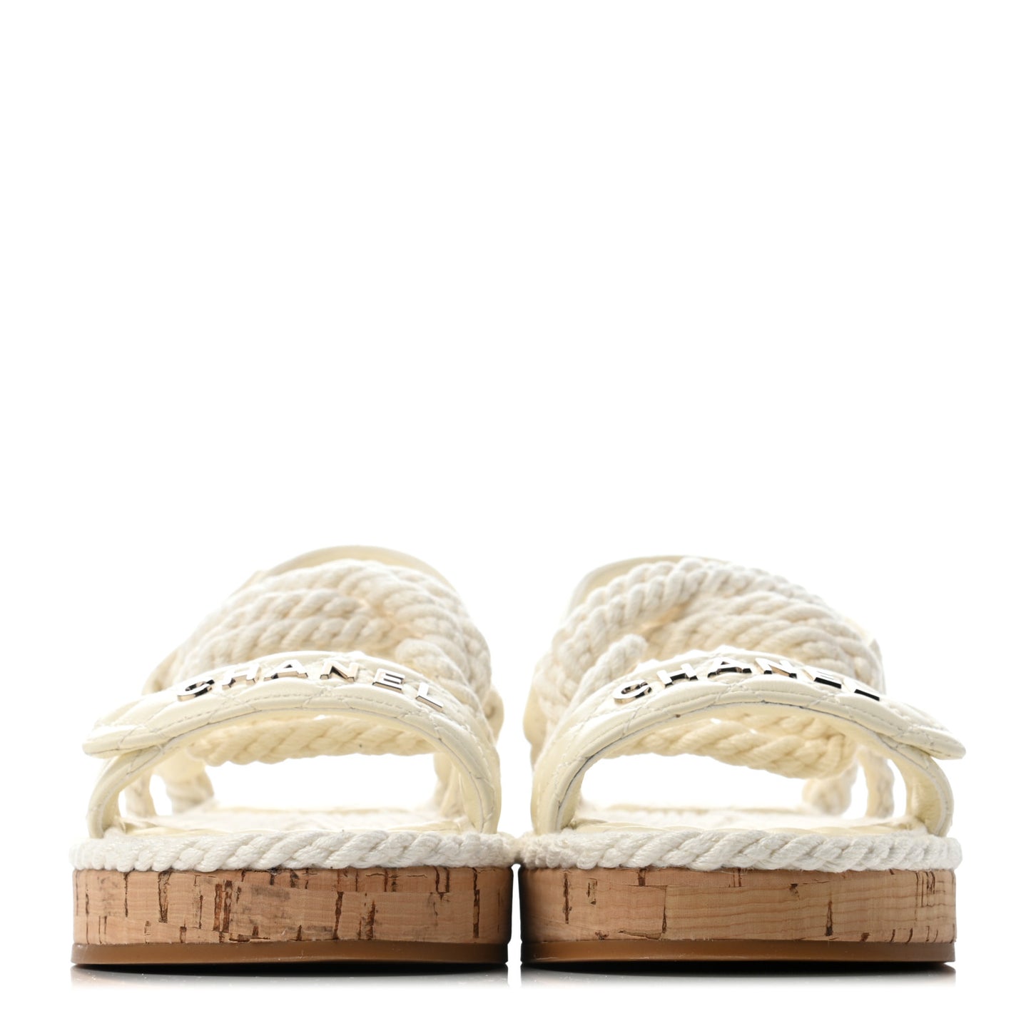 Cord Lambskin Quilted Logo Sandals 35 Ivory