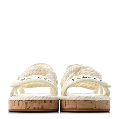 Chanel Cord Lambskin Quilted Logo Sandals 35 Ivory 2 of 6