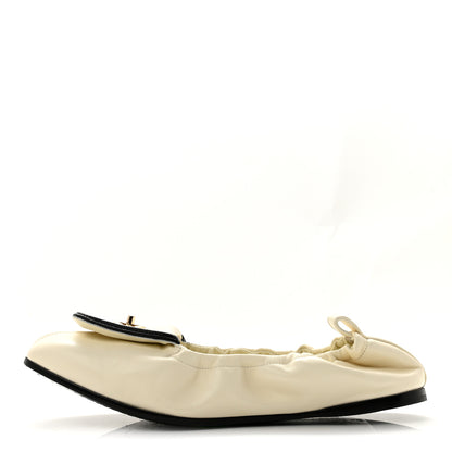 Chanel Lambskin CC Turnlock Ballerina Flats 37 Ivory Black 1 of 9