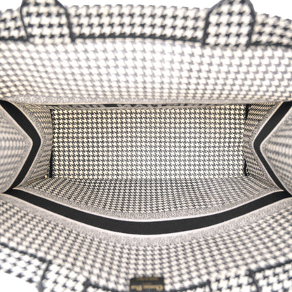 Christian Dior Canvas Houndstooth Embroidered Large Book Tote Black White 5 of 12