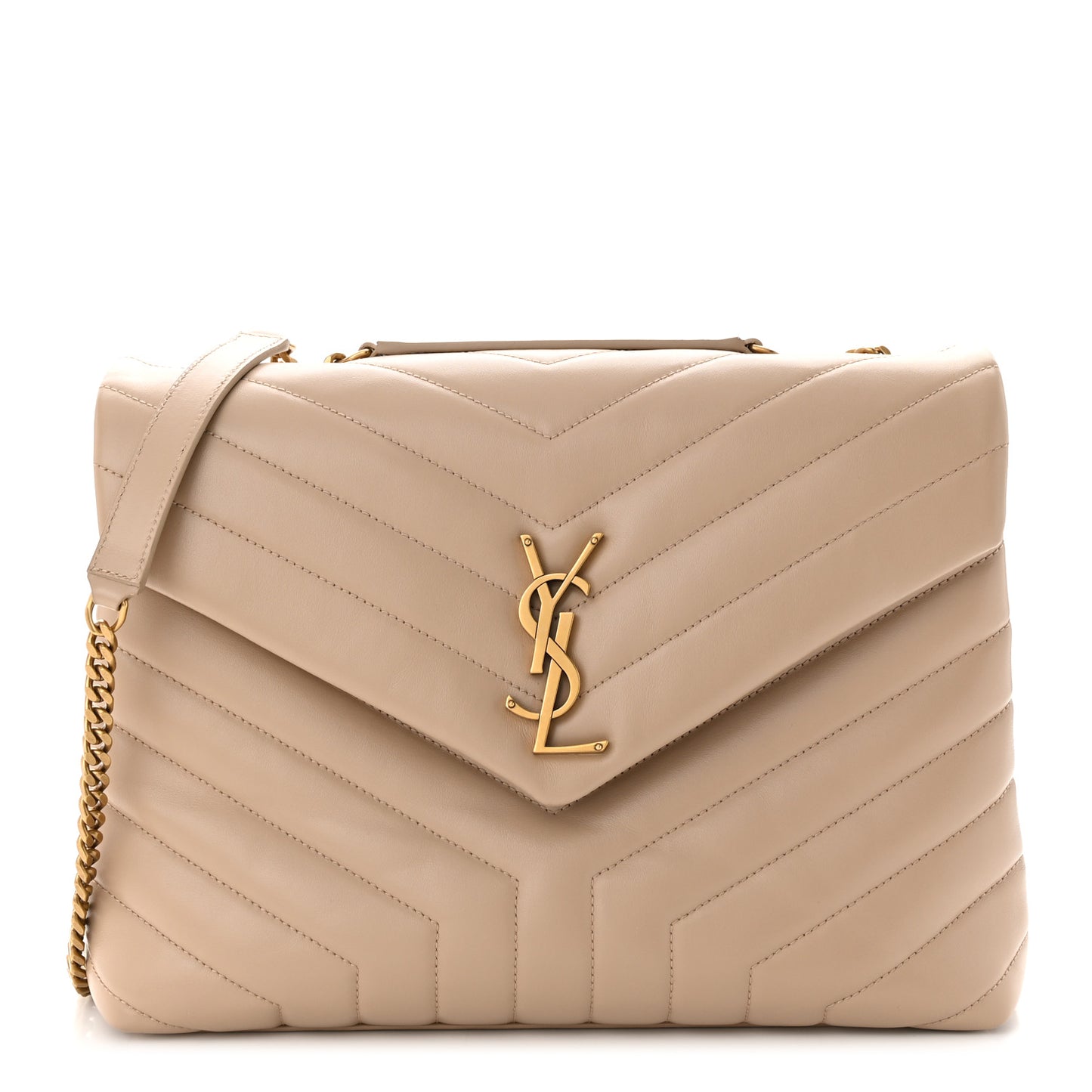 Calfskin Y Quilted Monogram Medium Loulou Chain Satchel Dark Beige