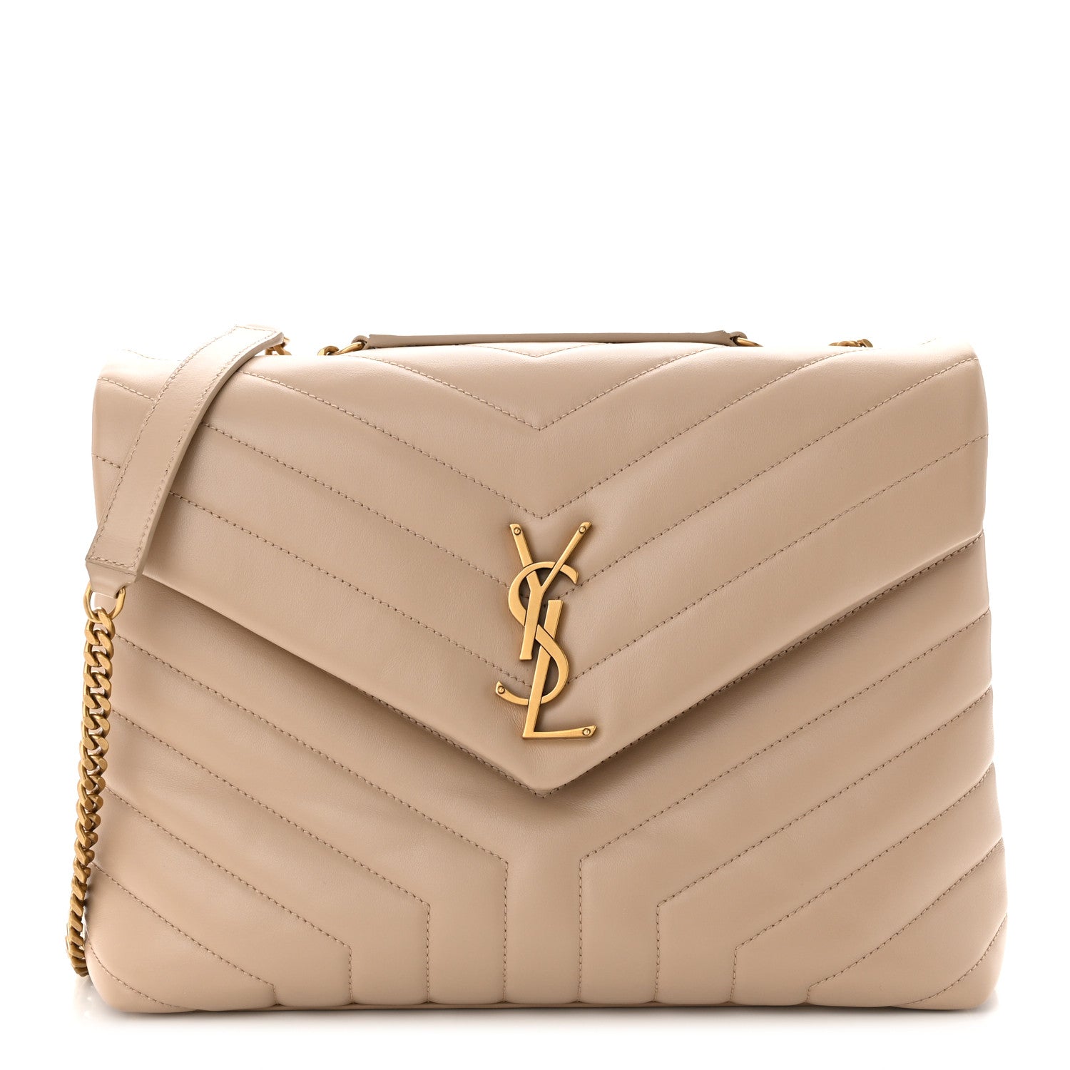 Saint Laurent Calfskin Y Quilted Monogram Medium Loulou Chain Satchel Dark Beige 1 of 10