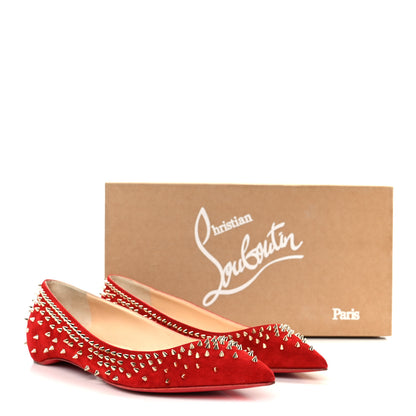 Christian Louboutin Veau Velours Studded Escarpic Flat 41 Rougissime 10 of 10