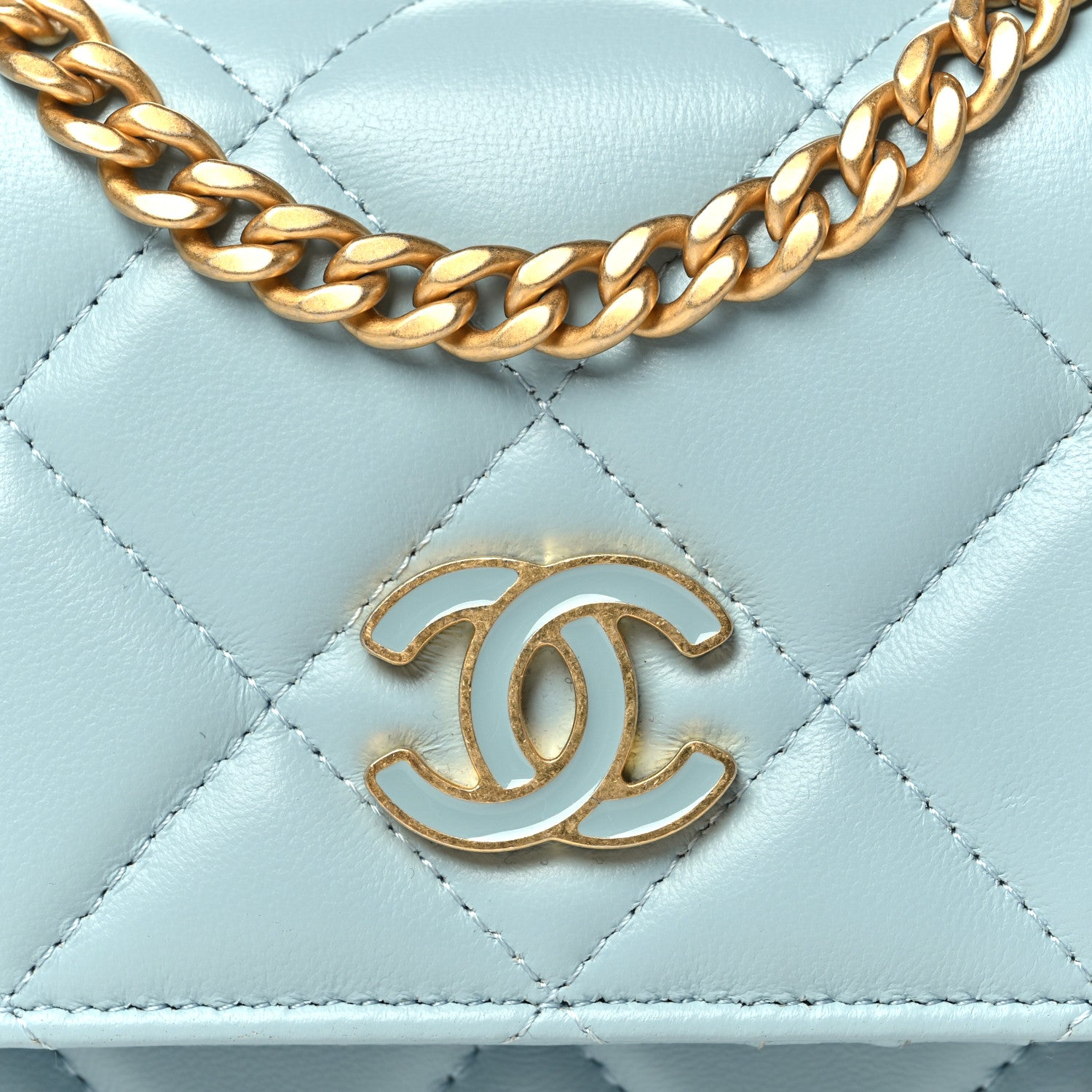 Chanel Lambskin Enamel Quilted Pending CC Clutch With Chain Light Blue 7 of 9