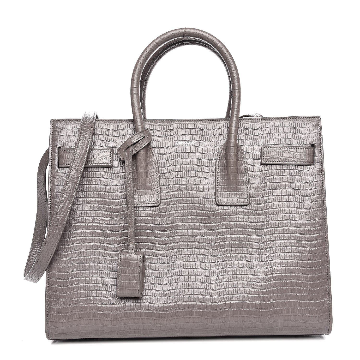 Saint Laurent Lizard Calfskin Embossed Small Sac De Jour Fog 1 of 8