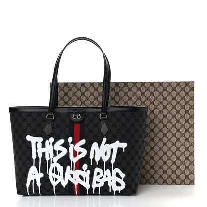 Gucci X BALENCIAGA BB Monogram Web Graffiti Medium Ophidia Shopping Tote Black 11 of 11