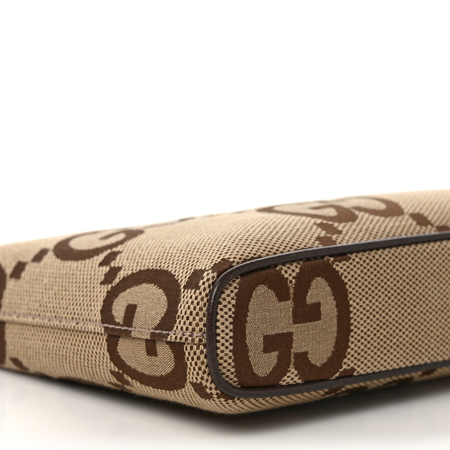 Monogram Jumbo GG Textured Dollar Calfskin Web Wristlet Messenger Bag Camel Ebony New Acero