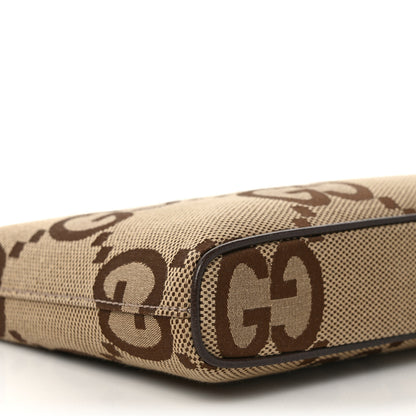 Gucci Monogram Jumbo GG Textured Dollar Calfskin Web Wristlet Messenger Bag Camel Ebony New Acero 7 of 8