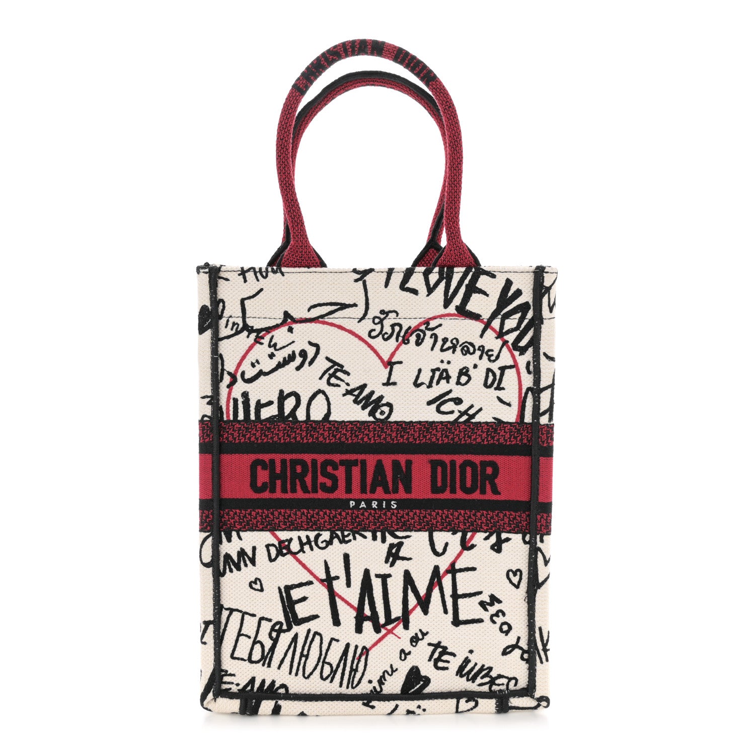 Christian Dior Canvas Embroidered Vertical Dioramour Graffiti Book Tote Latte Multicolor 1 of 11